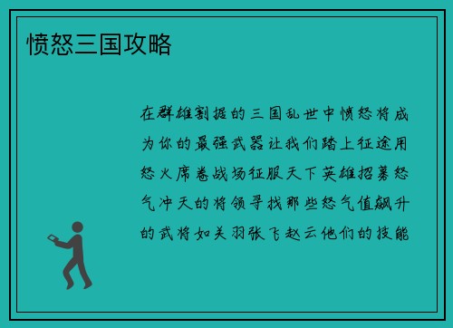 愤怒三国攻略